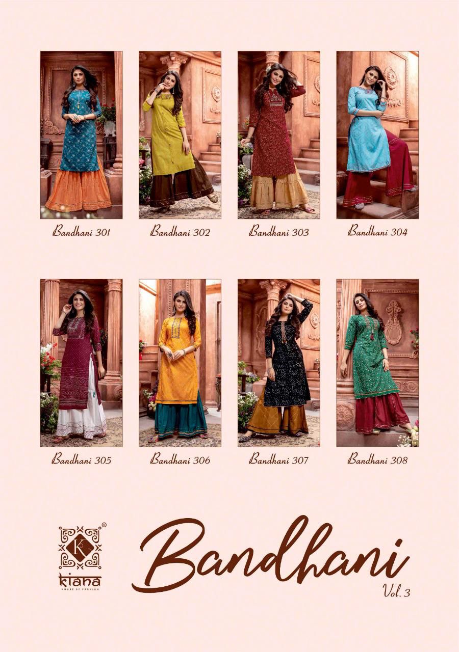 Kiana Bandhani 3 Festive Wear Pure Cotton Gold Print With Gotta Pati work Kurti With Bottom Collection
